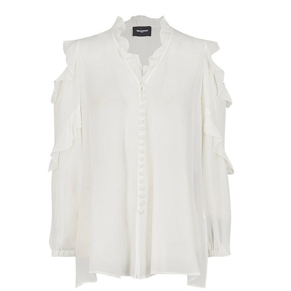 The Kooples Cold Shoulder Ruffled Georgette Blouse - Picture 4 of 5